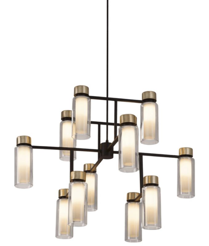 Osman Kronleuchter von Tooy mit schwarzem Gestell und zylindrischen Glaslampen für stilvolle Beleuchtung.